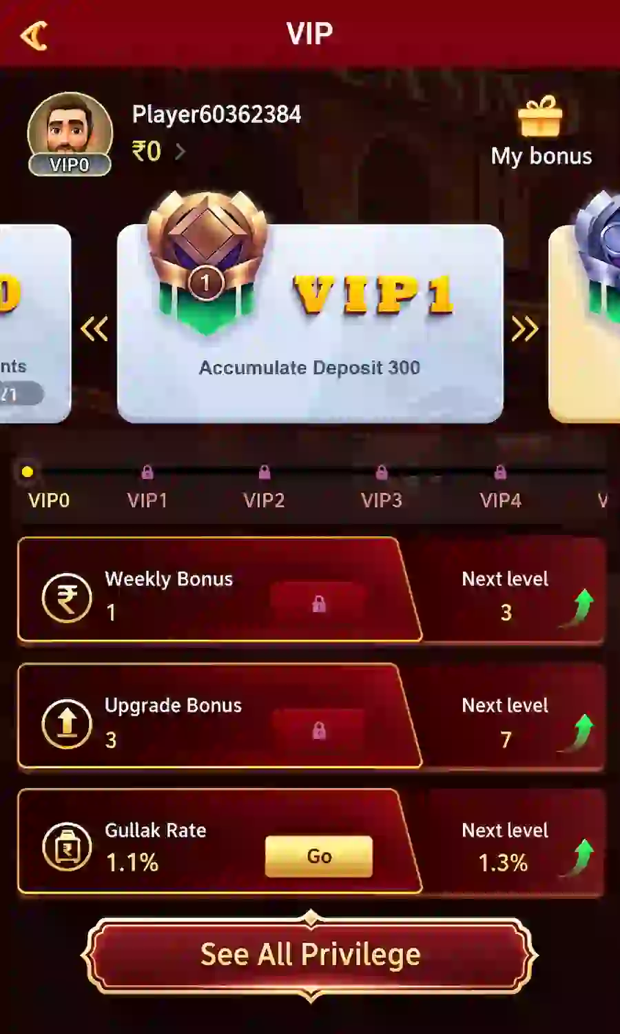 G8G Game VIP interface showing levels and privileges